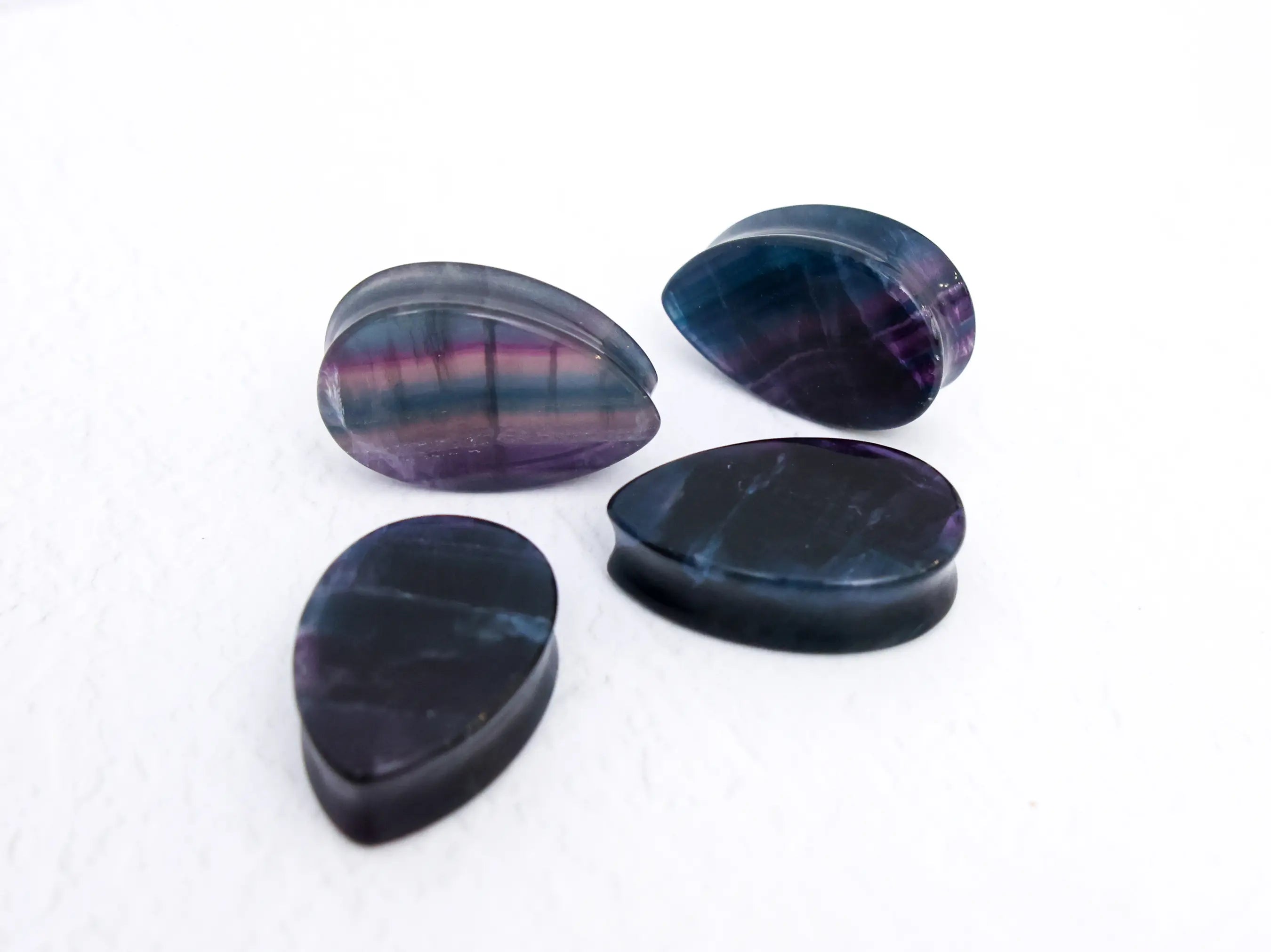 Rainbow Fluorite Teardrop Plugs (Dark)