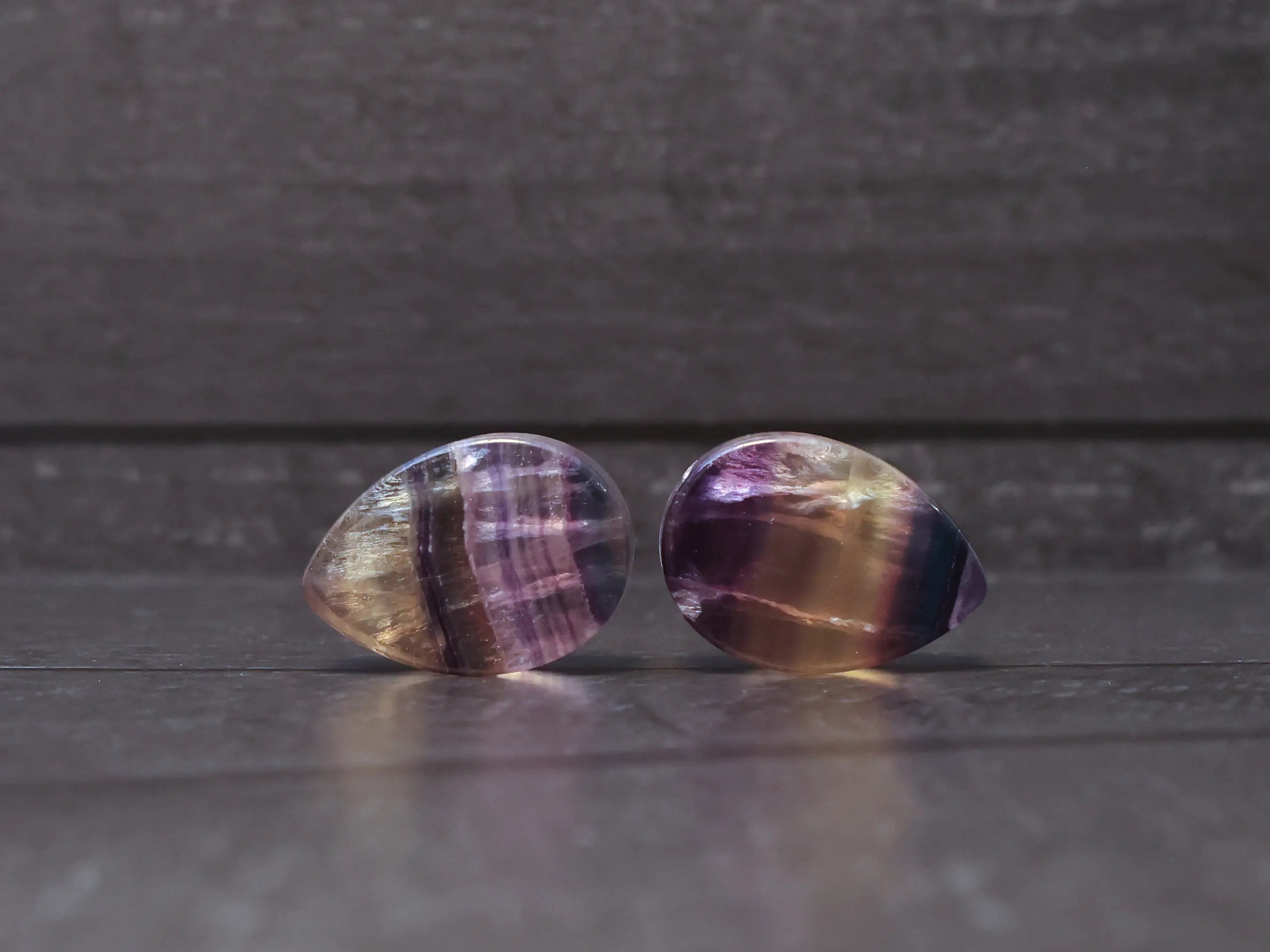 Rainbow Fluorite Teardrop Plugs (Light)