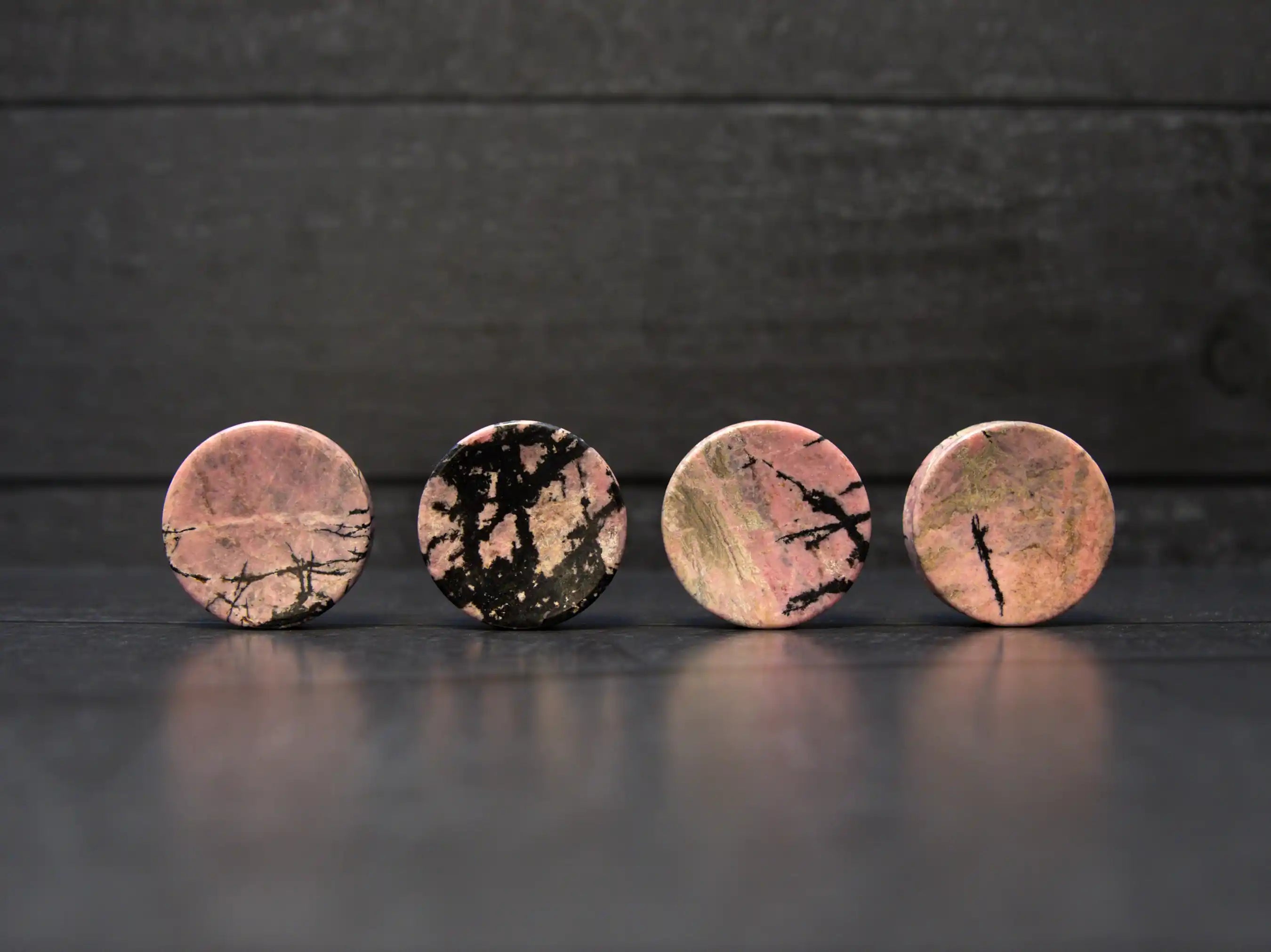 Pink / Black Rhodonite Concave Plugs