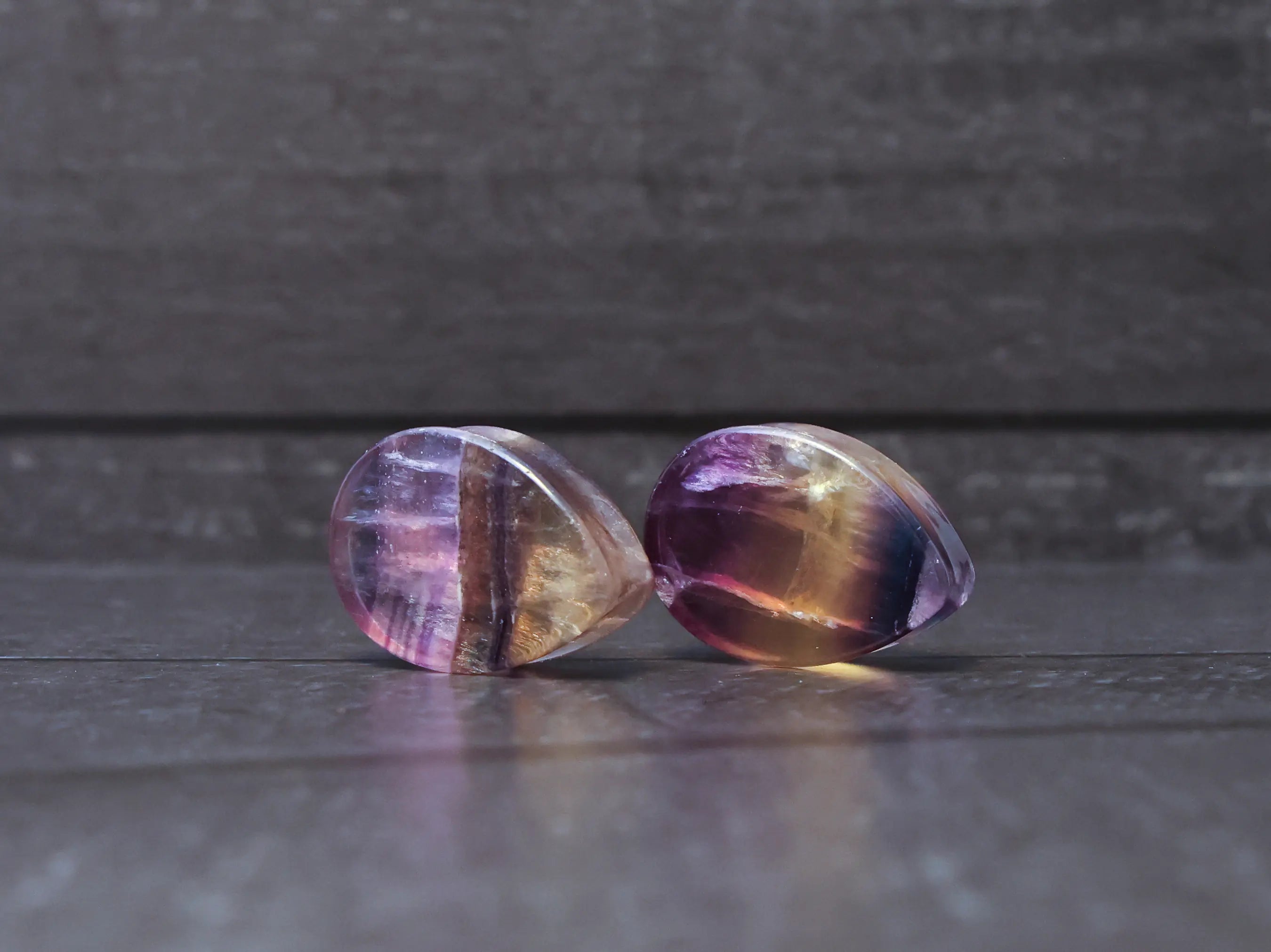 Rainbow Fluorite Teardrop Plugs (Light)