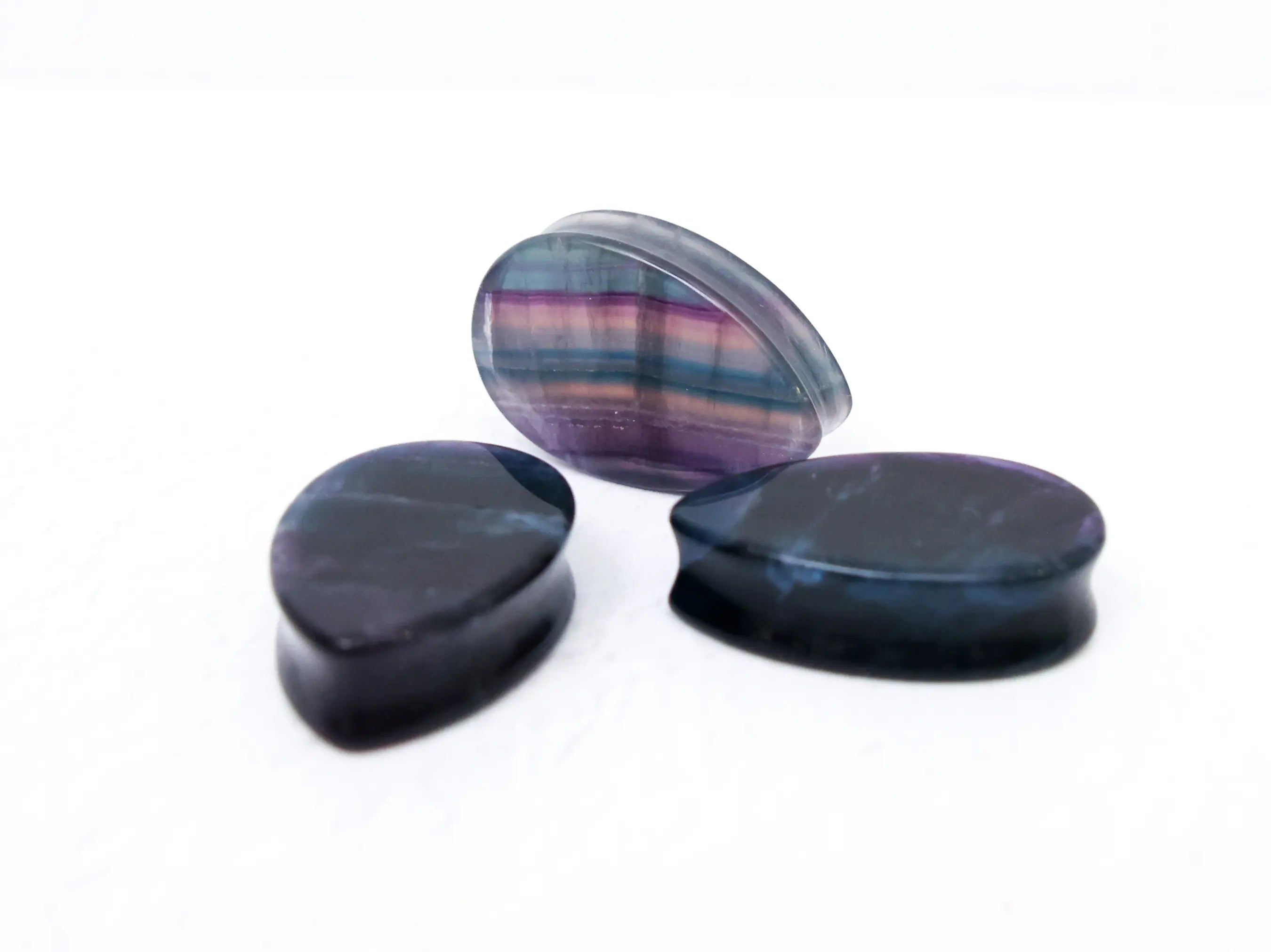 Rainbow Fluorite Teardrop Plugs (Dark)