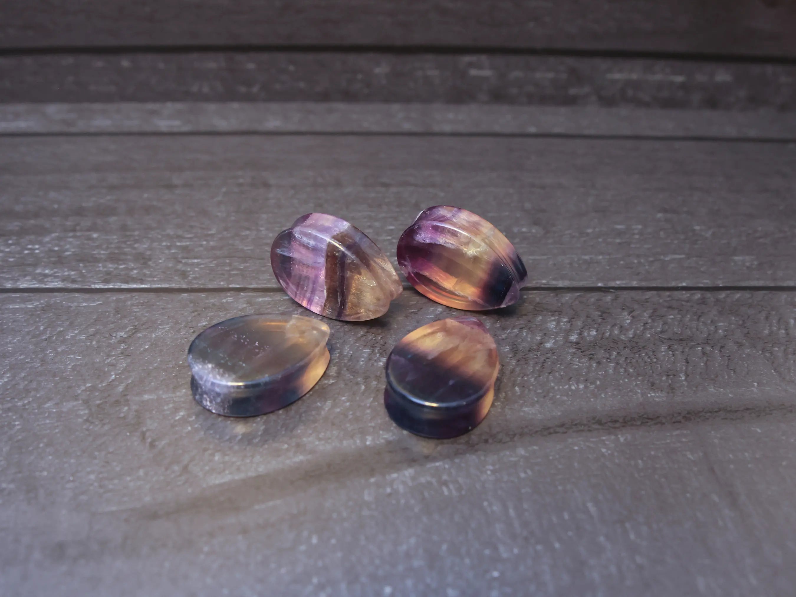 Rainbow Fluorite Teardrop Plugs (Light)