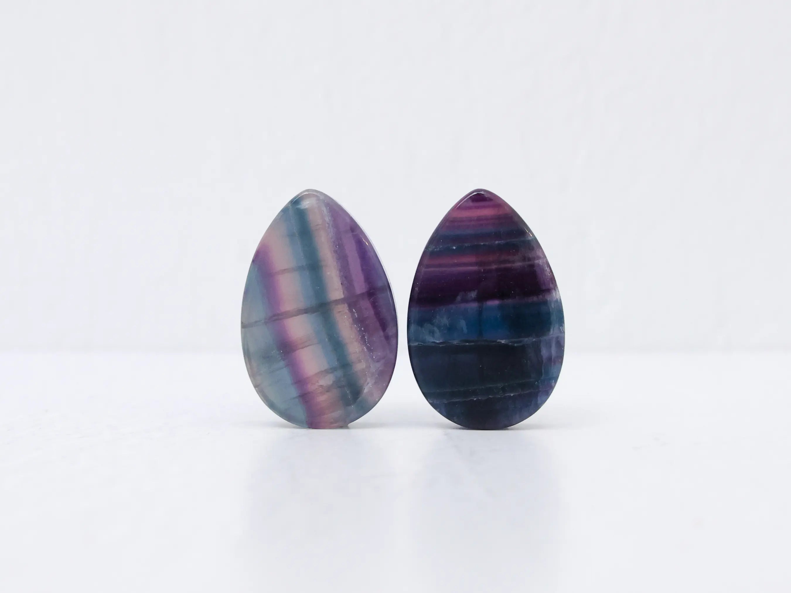 Rainbow Fluorite Teardrop Plugs (Dark)