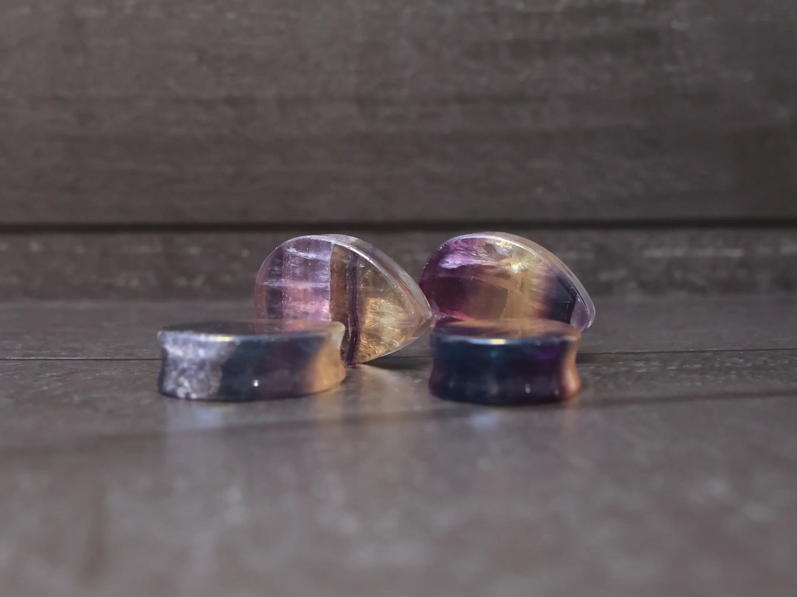 Rainbow Fluorite Teardrop Plugs (Light)