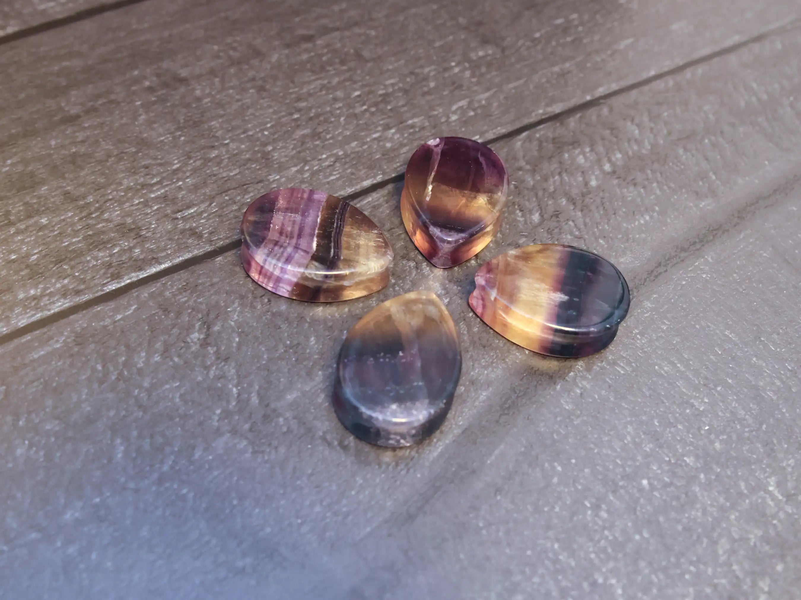 Rainbow Fluorite Teardrop Plugs (Light)