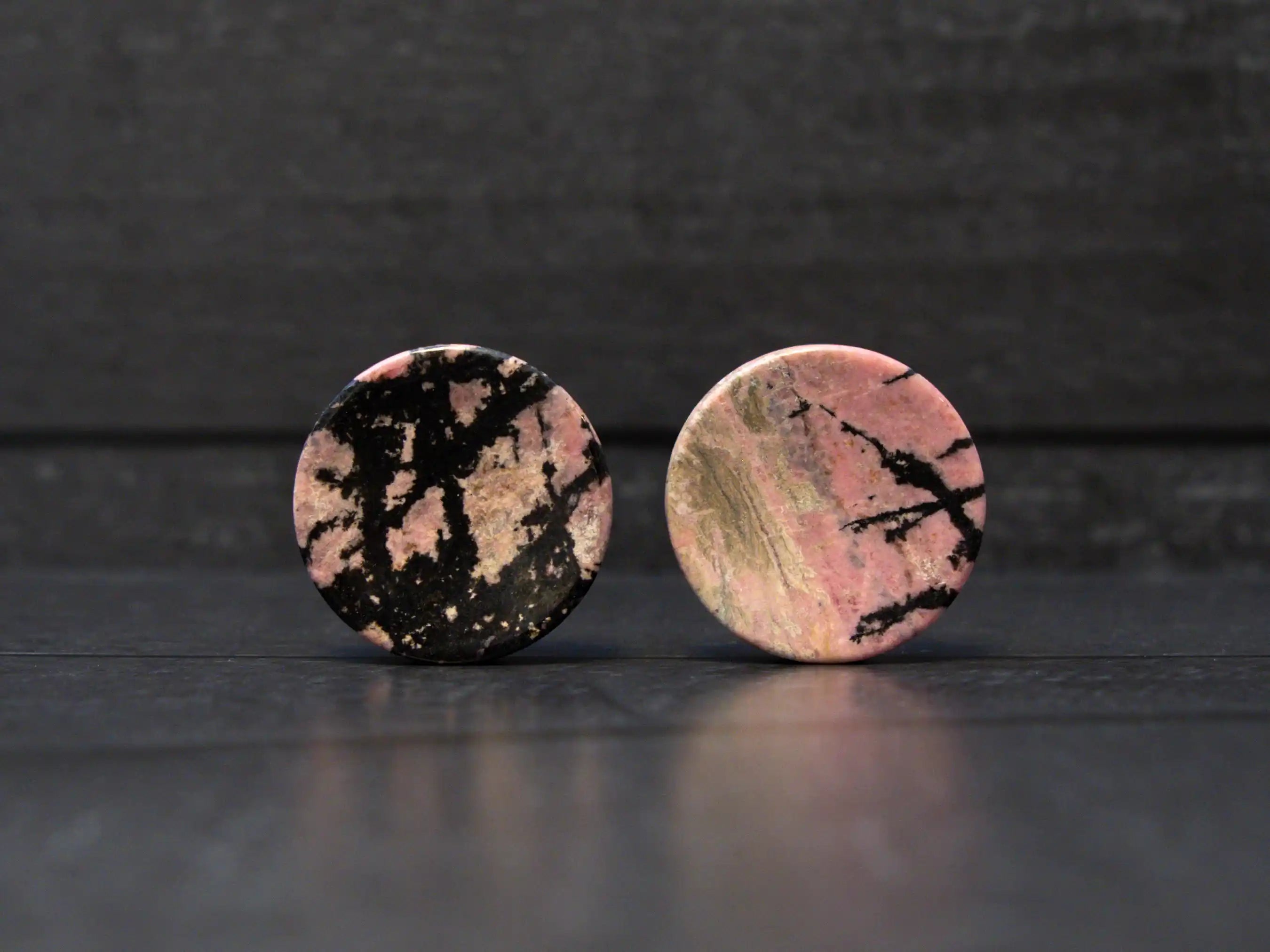 Pink / Black Rhodonite Concave Plugs