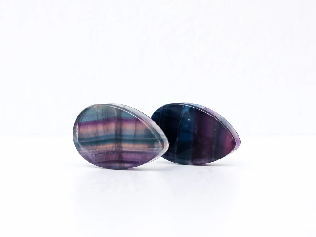 Rainbow Fluorite Teardrop Plugs (Dark)