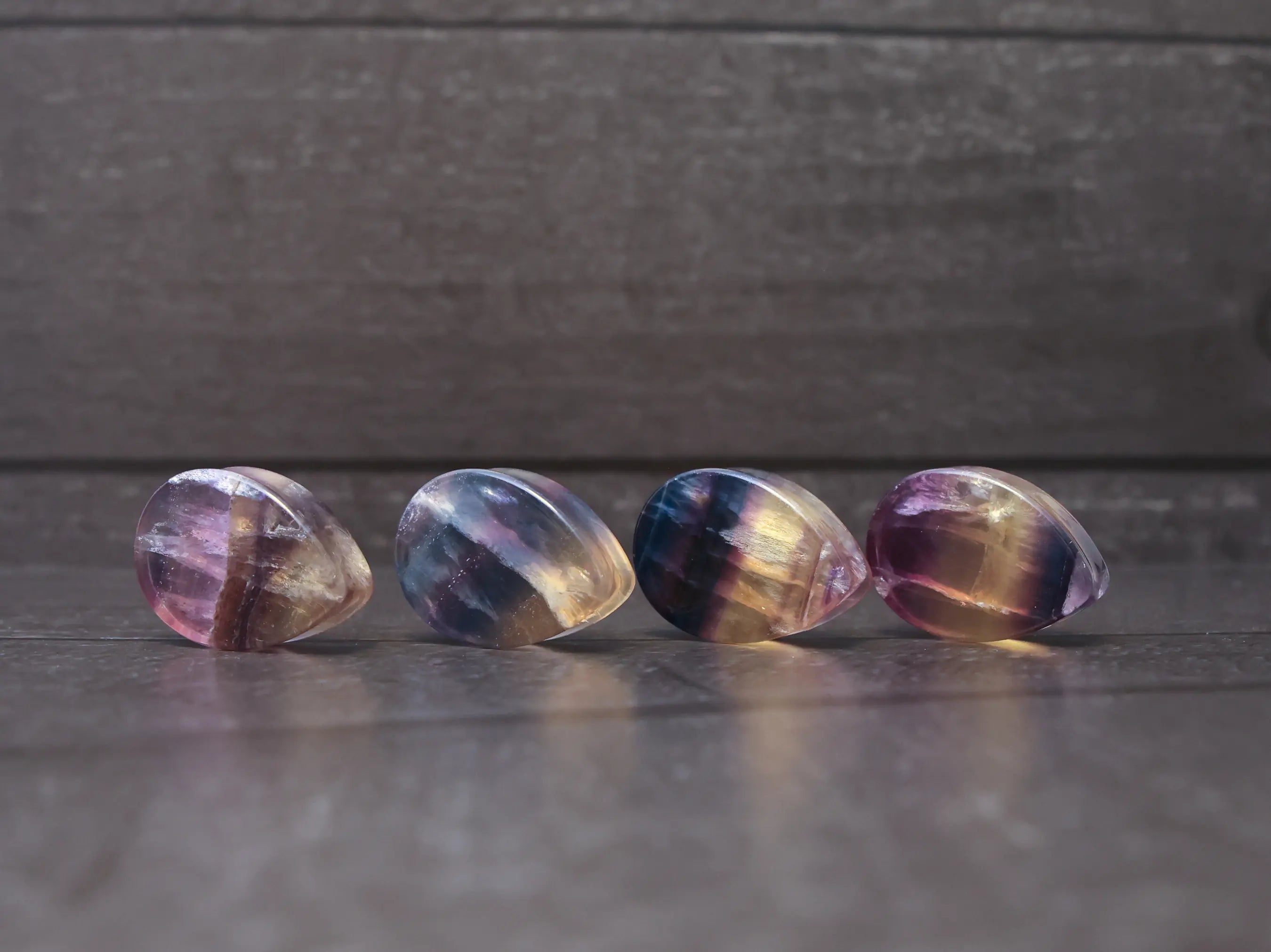 Rainbow Fluorite Teardrop Plugs (Light)