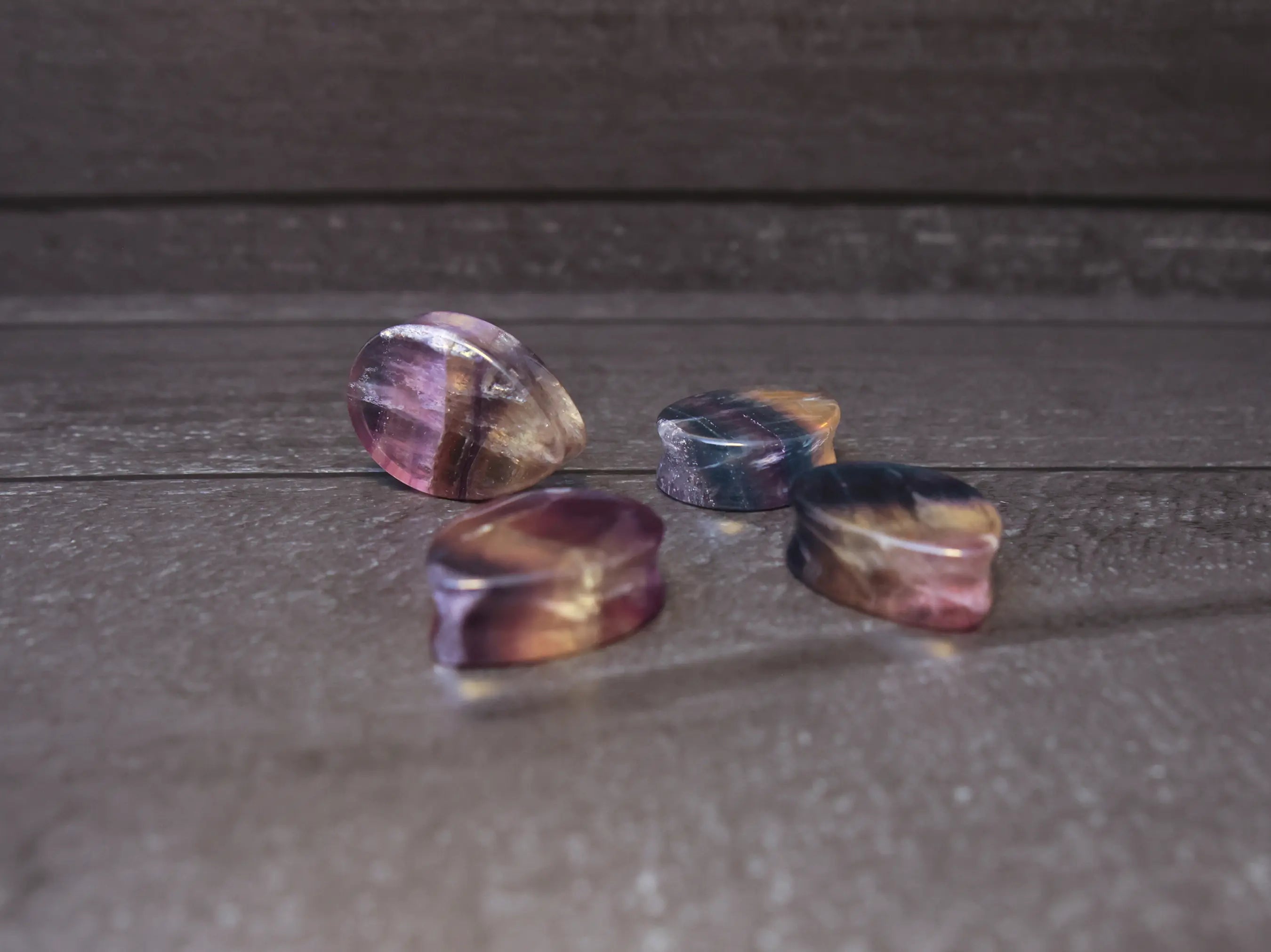 Rainbow Fluorite Teardrop Plugs (Light)