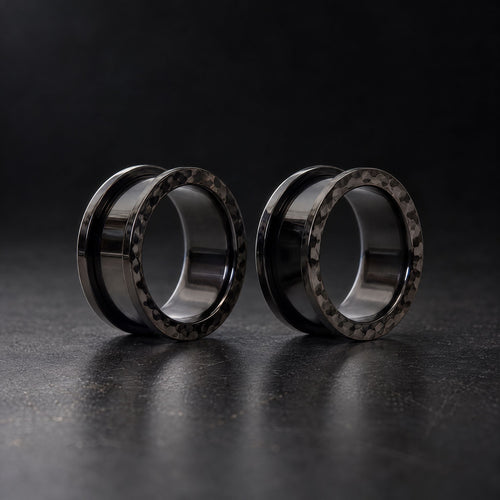 Black Hammered Steel Tunnels, pair on black