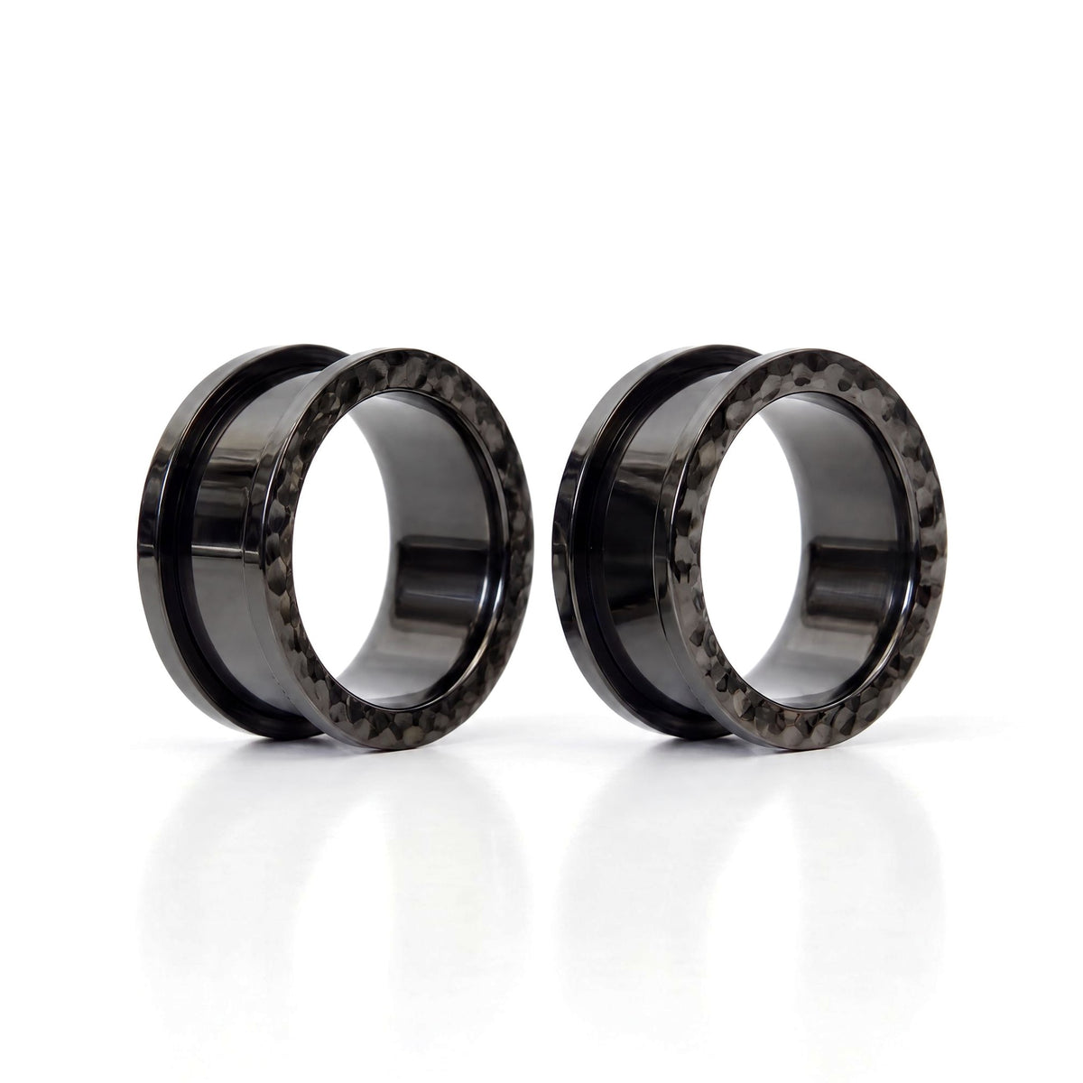 Black Hammered Steel Tunnels, pair on white