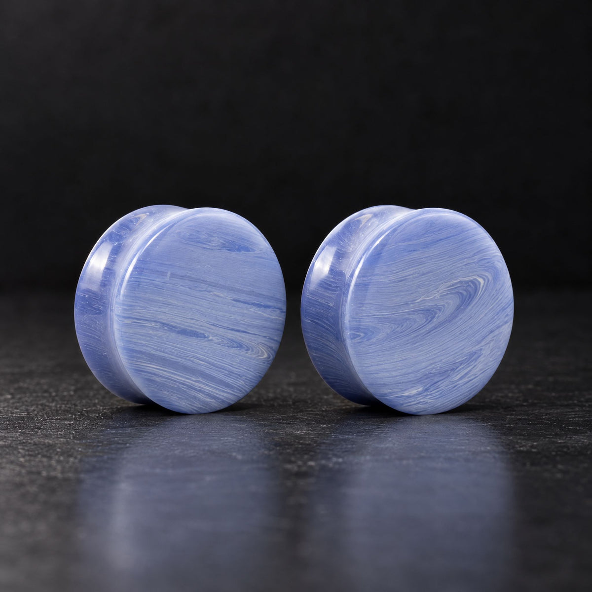 Blue Agate Plugs, pair on black