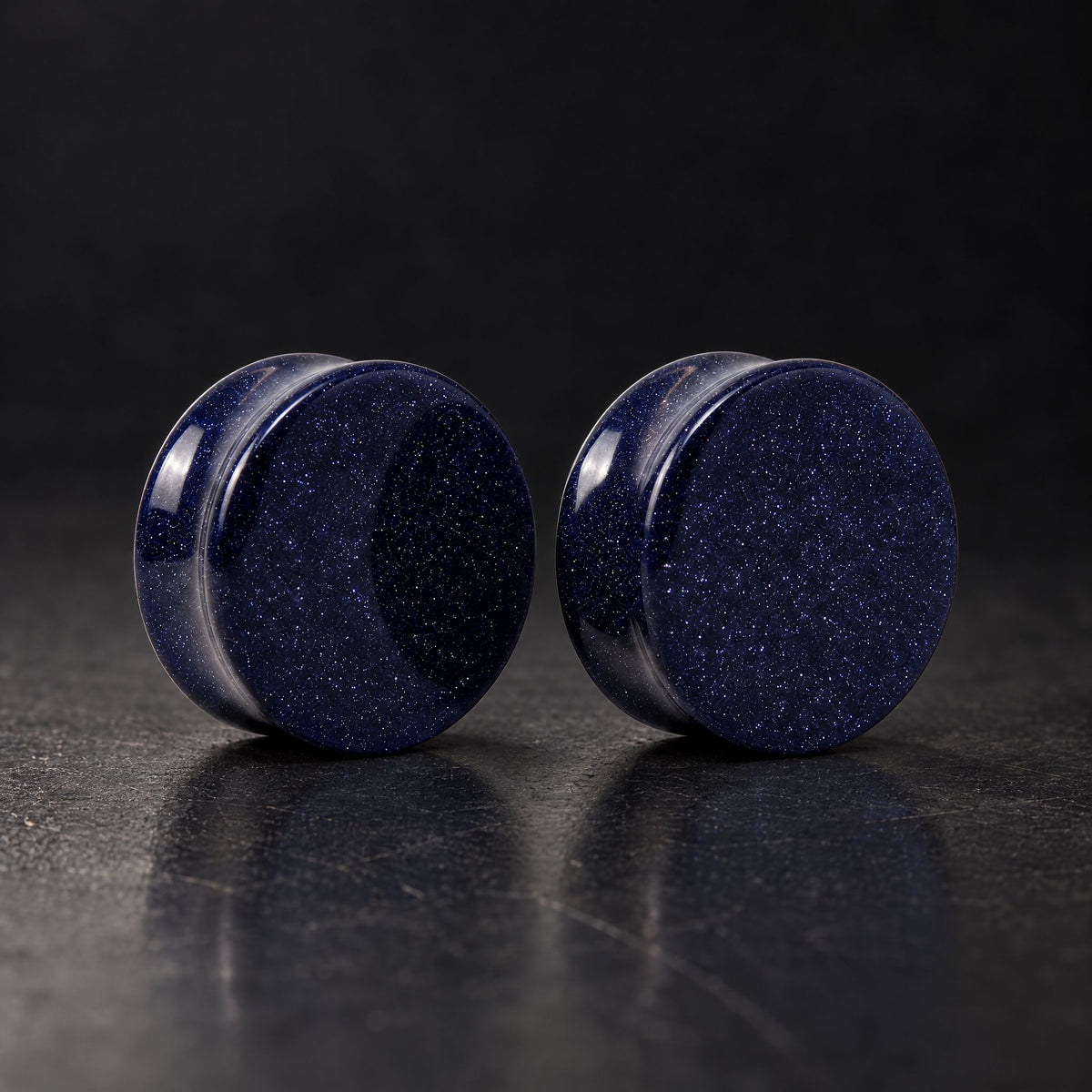 Blue Sandstone Plugs, pair on black