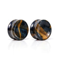 Blue Tigers Eye Concave Plugs, pair on white