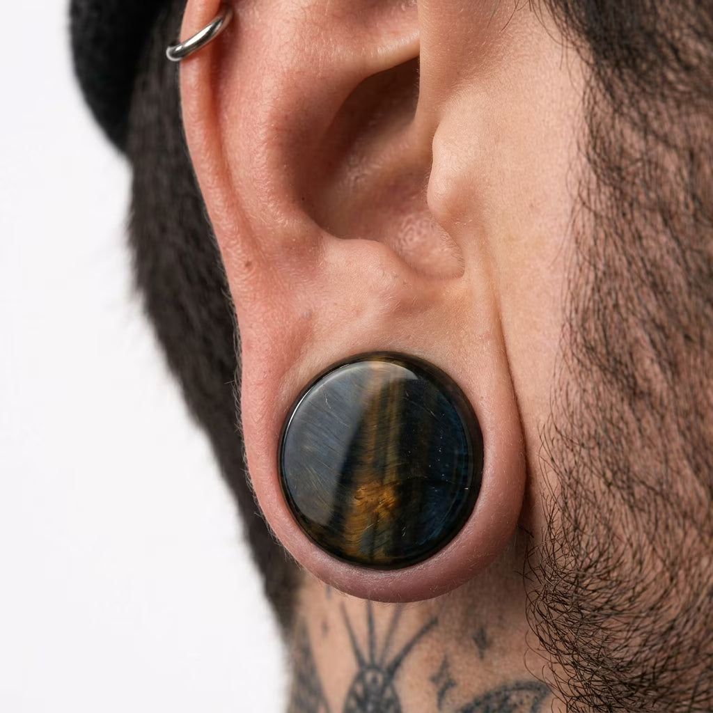 Blue Tigers Eye Concave Plugs