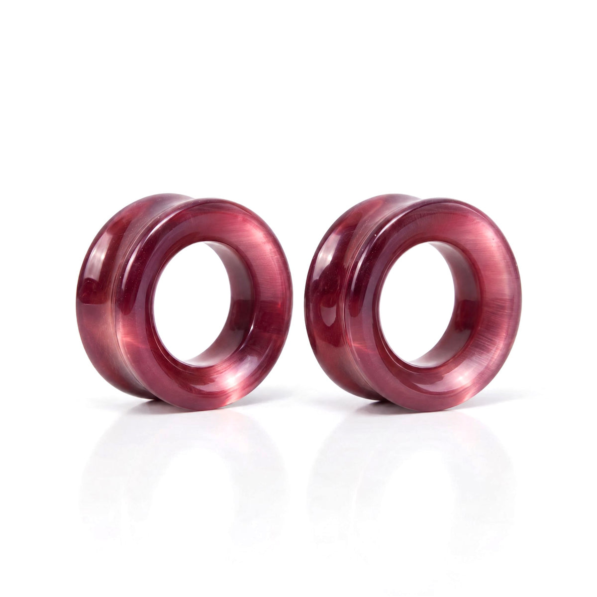 Deep Red Cats Eye Tunnels, pair on white