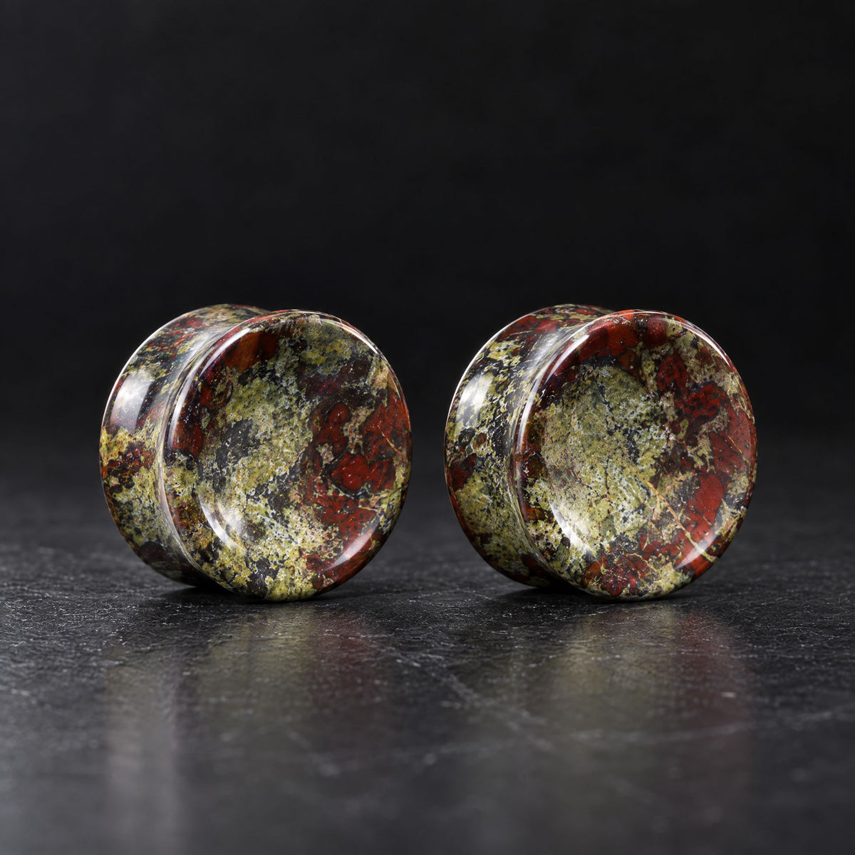 Dragons Blood Concave Plugs, pair on black