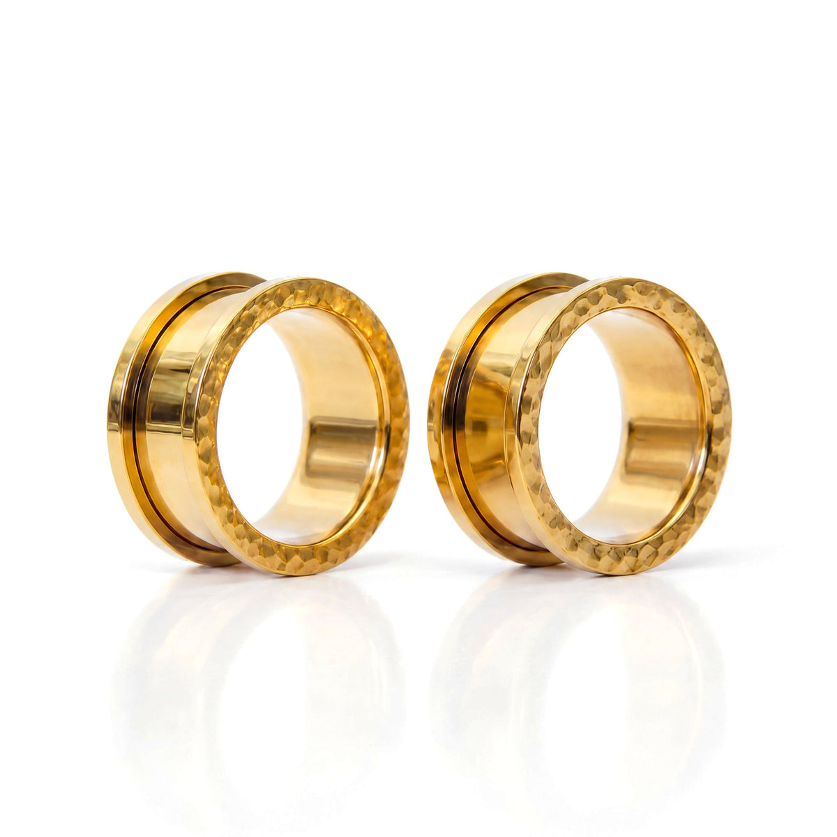 Gold Hammered Steel Tunnels, pair on white