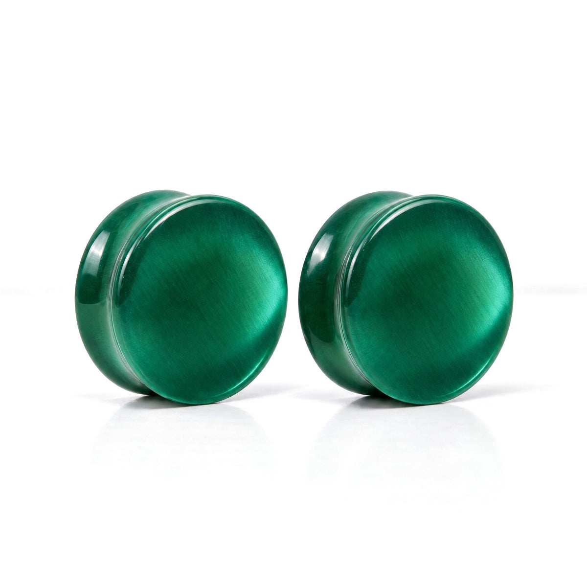 Green Cats Eye Plugs, pair on white