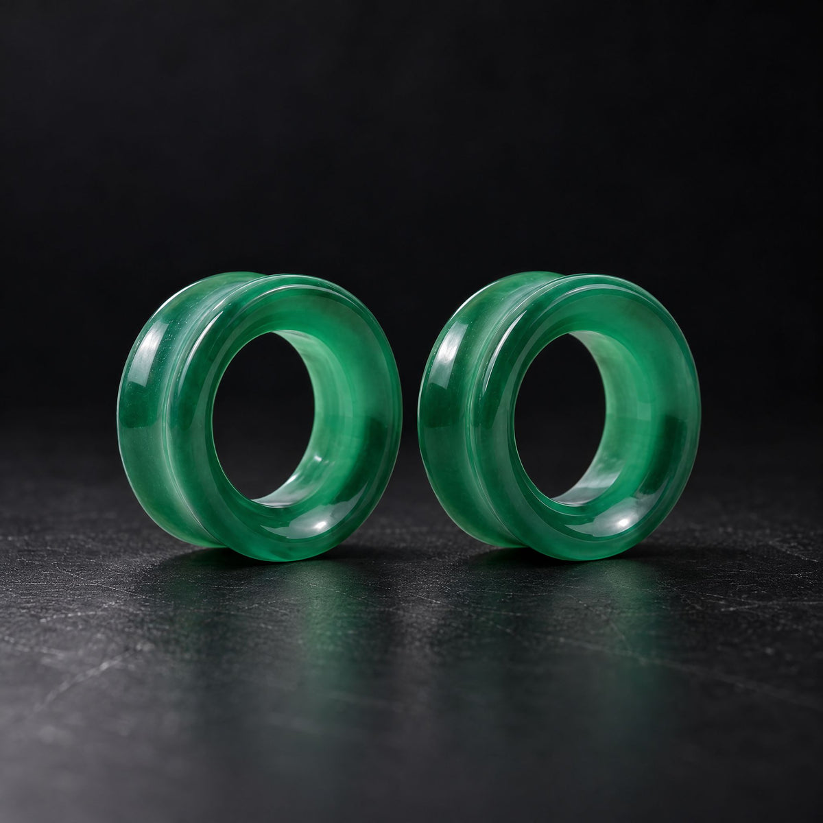 Green Cats Eye Tunnels, pair on black