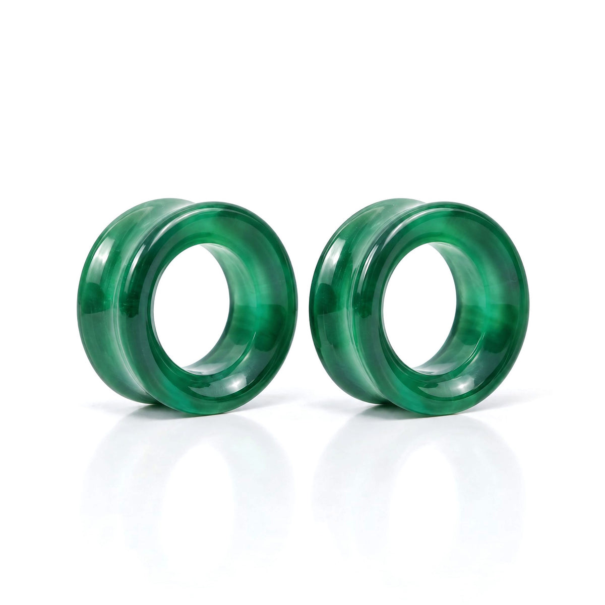 Green Cats Eye Tunnels, pair on white