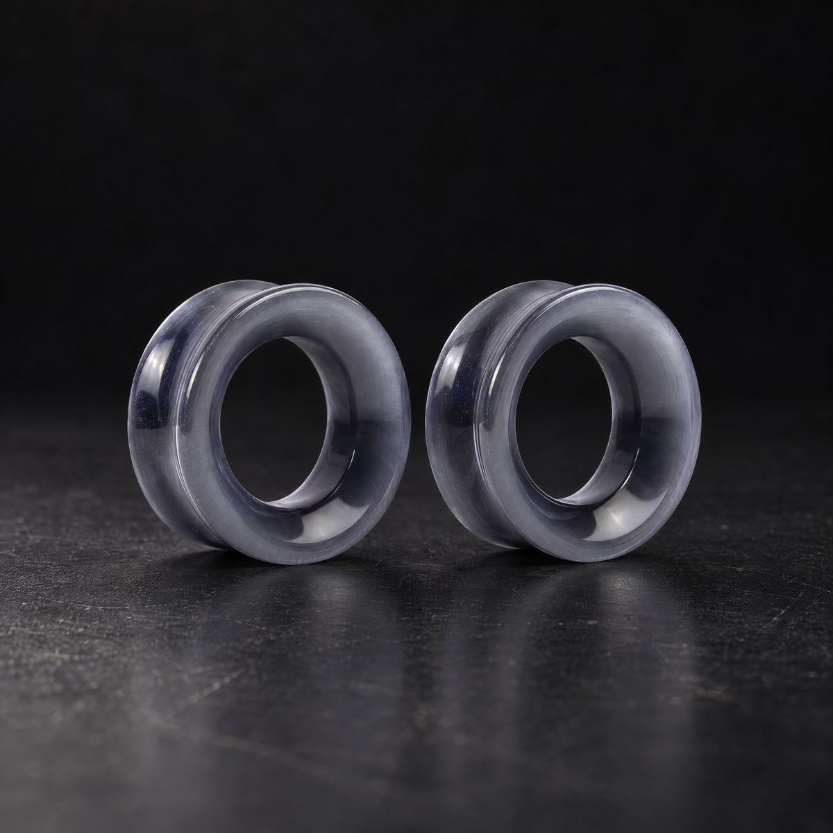 Grey Cats Eye Tunnels, pair on black