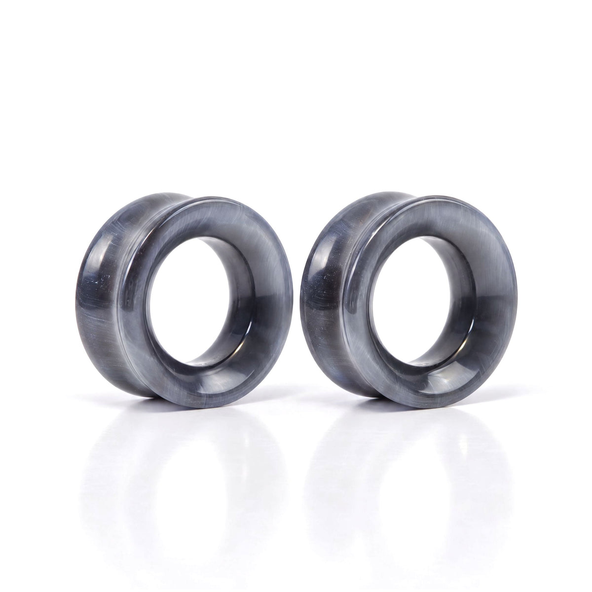 Grey Cats Eye Tunnels, pair on white