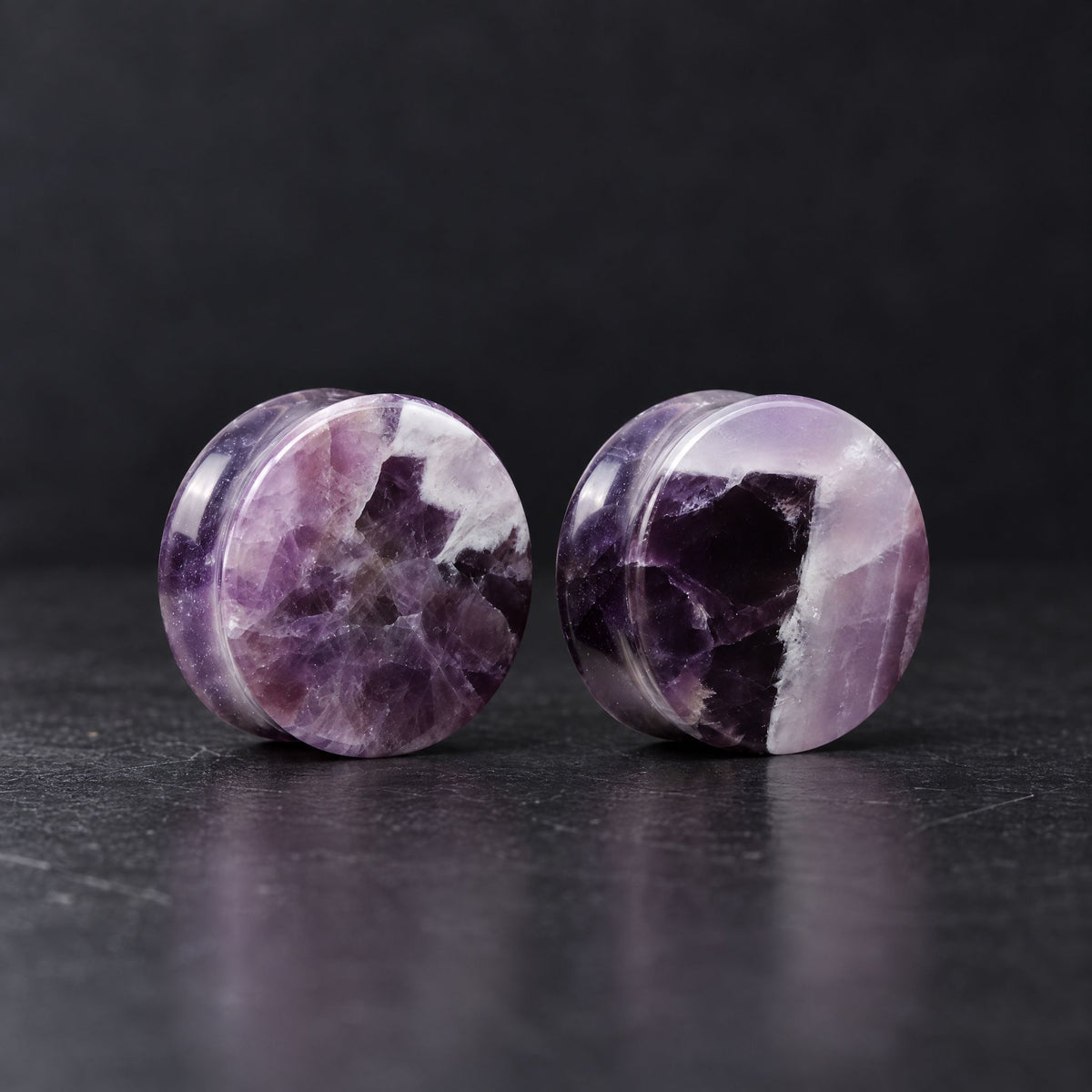 Purple Amethyst Plugs, pair on black