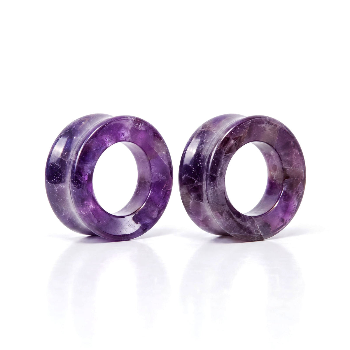 Purple Amethyst Tunnels, pair on white
