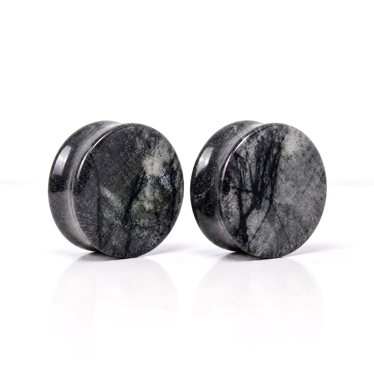 Spiderweb Jasper Plugs, pair on white