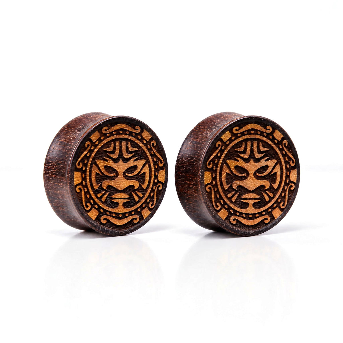 Tribal Wood Plugs, pair on white