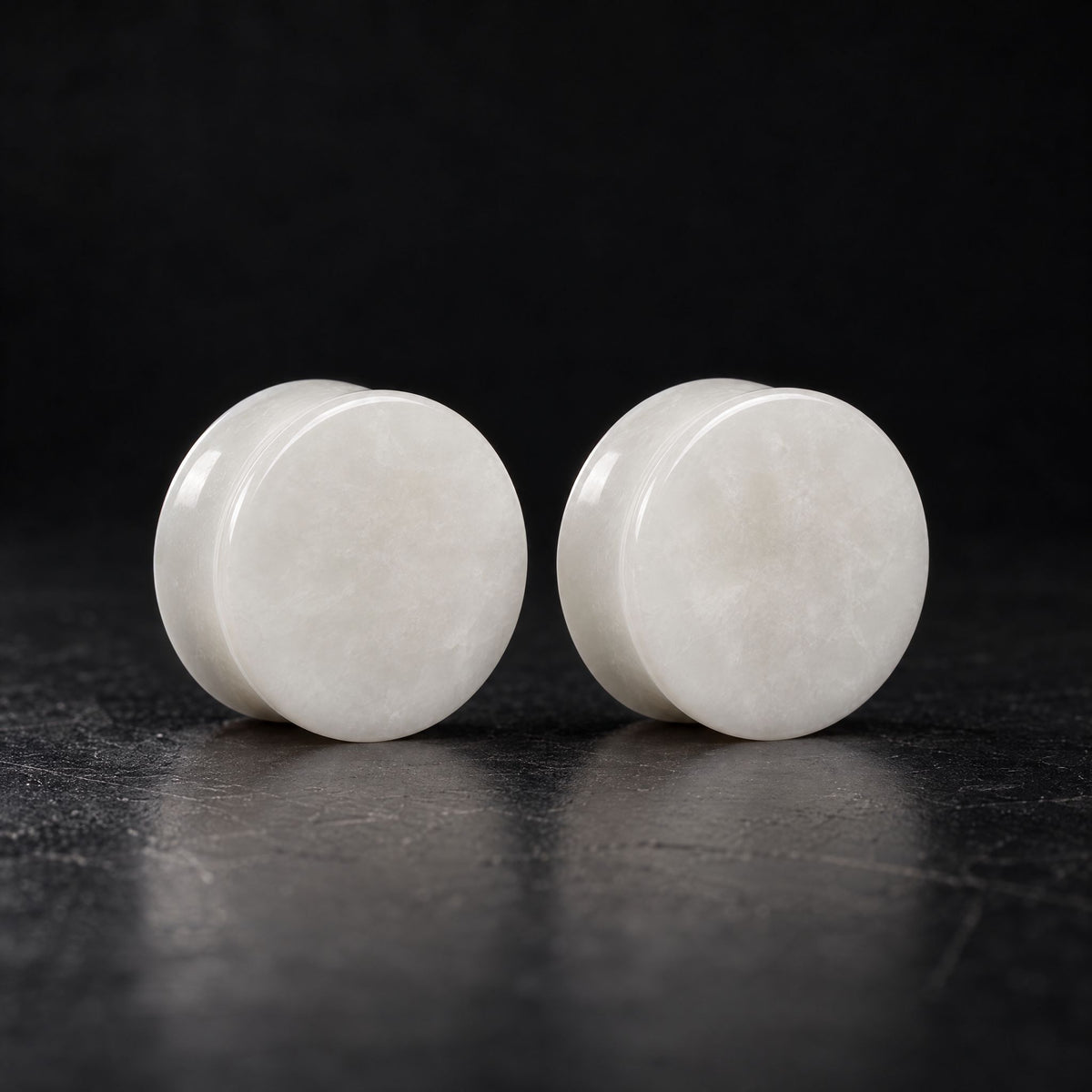 White Jade Plugs, pair on black